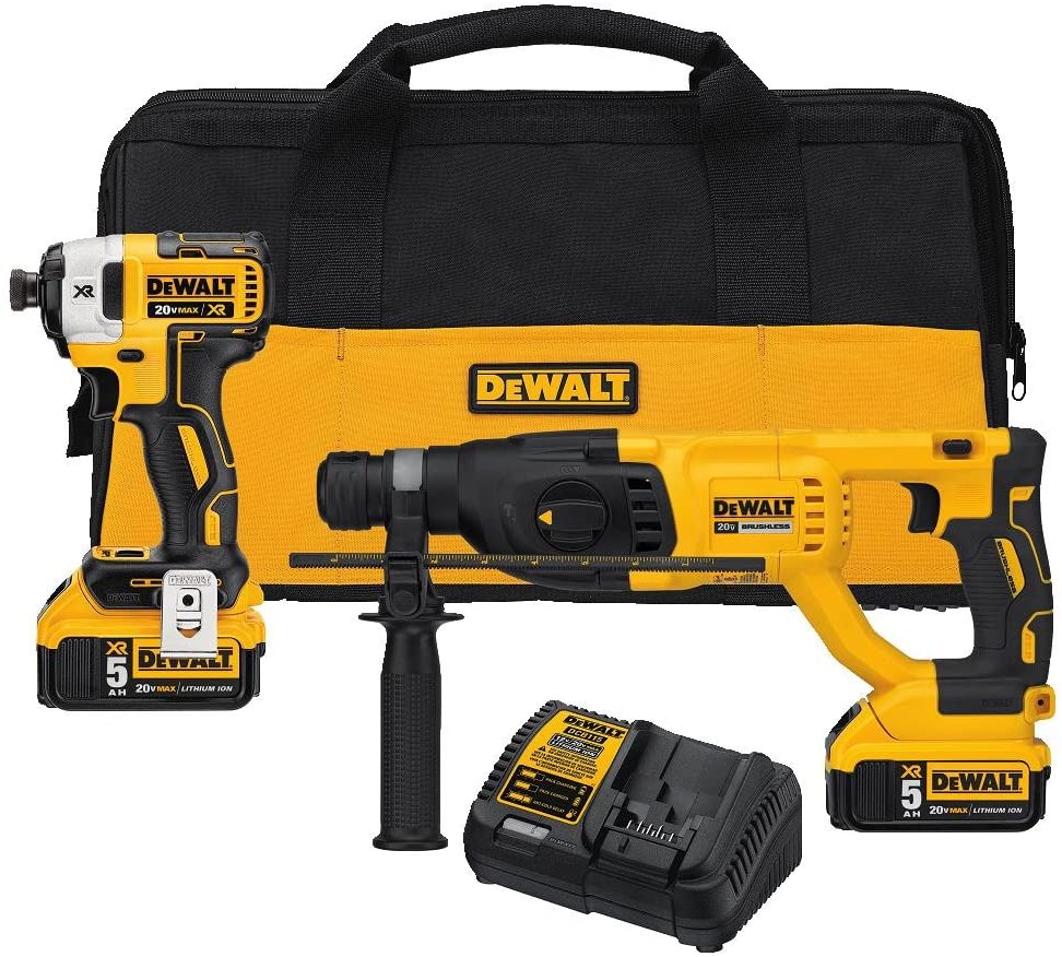 Kit de furadeira/parafusadeira de impacto DEWALT 20V MAX XR de 1 polegada com encaixe SDS Plus (DCK233P2)