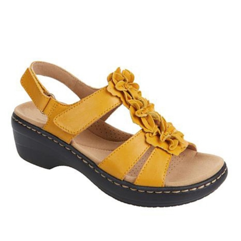 Women's Shoes Summer Plus Size Round Toe Flower Velcro Sandals Women Wedge Roman Sandals Women Leather Sandals