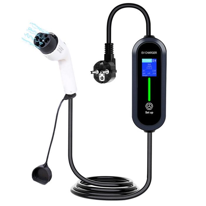 Cargador portátil para vehículos eléctricos, tipo 2 IEC 62196 / GB/T, 3,5 m, 8~16 A, 3,5 kW, 110 V-250 V LED