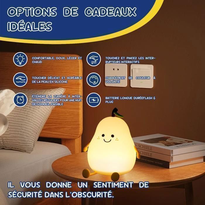 Luz nocturna recargable para bebés - Lámpara de mesita de noche táctil de silicona para niños y maternidad - 7 colores LED