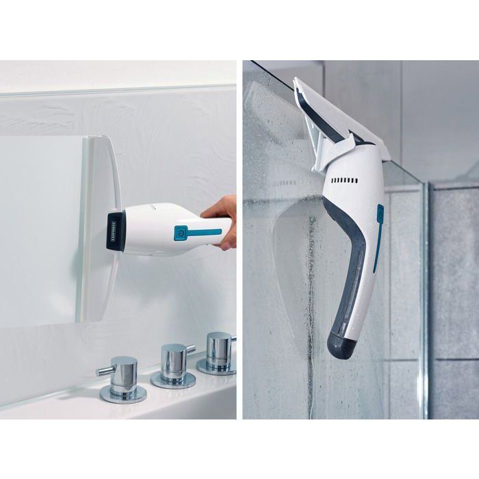 Aspirateur à vitres et salle de bains Leifheit Nemo 51035, lave vitres électrique avec boîtier étanche et support mural, blanc