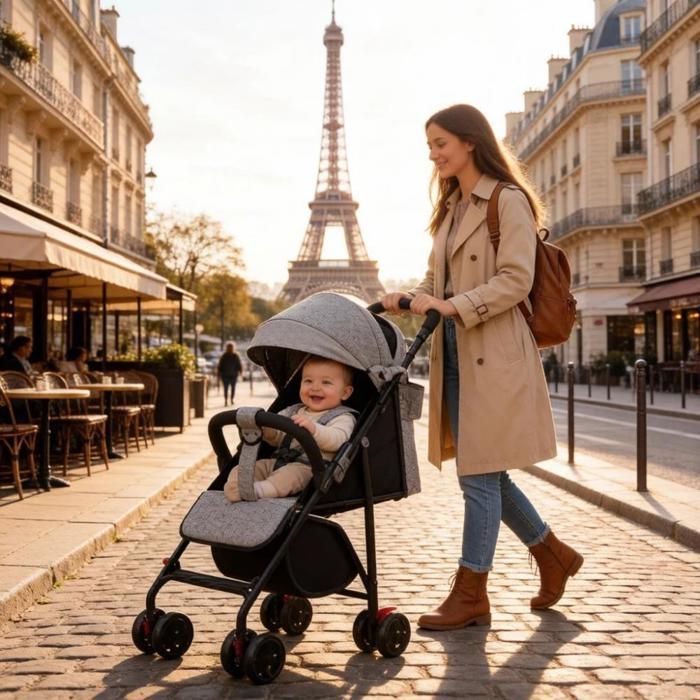 BELFOYER Poussette multifonctionnelel ,Roues Pivotantes + Freins, Gris/Noir, Compact  Pliable, Usage Quotidien/Voyages
