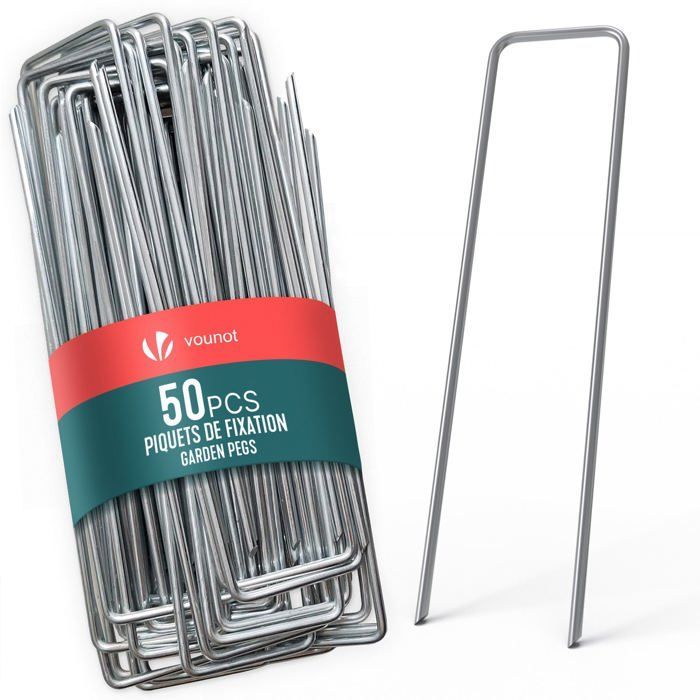 VOUNOT® Pack de 50 estacas de jardín en forma de U, 150x30 mm, acero galvanizado