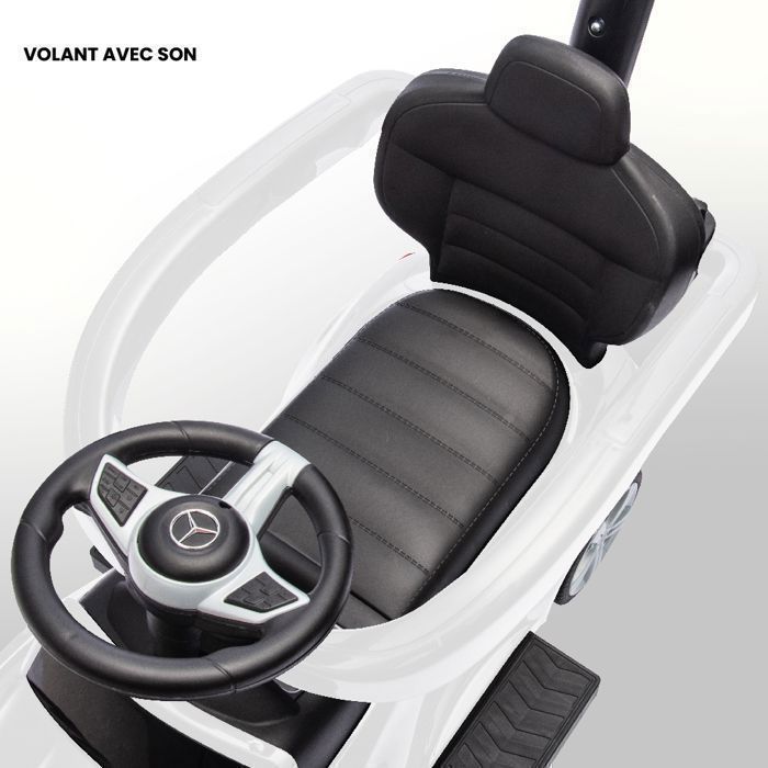 Porteur enfant voiture Mercedes C-Class - 12 à 36 mois - signal sonore - repose-pieds coulissants - compartiment rangement - Blanc