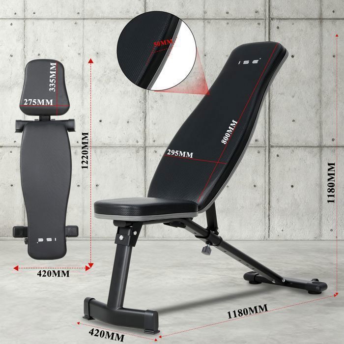 ISE Banc de Musculation incliné ,Pliable ,Dossier réglables en 6 Positions, Formation d'exercice Max 120KG SY-5021