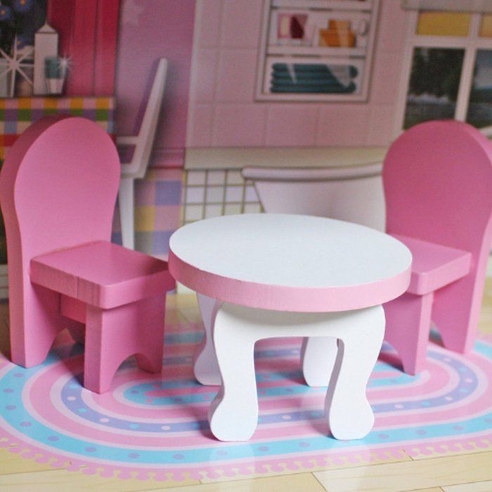 Rijoka houten poppenhuis met meubels - 8 delen - 3 verdiepingen - klassiek roze - 62x27x70 cm