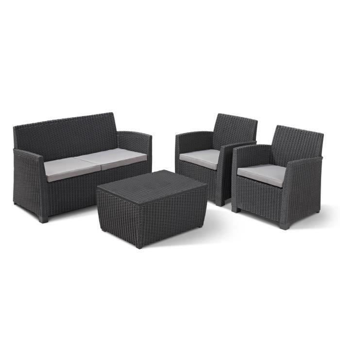 Conjunto de muebles de jardín - resina imitación ratán tejido - Allibert by KETER - 4 personas - Mia - Gris grafito