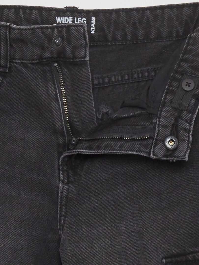Calça jeans de perna larga com bolsos - CINZA