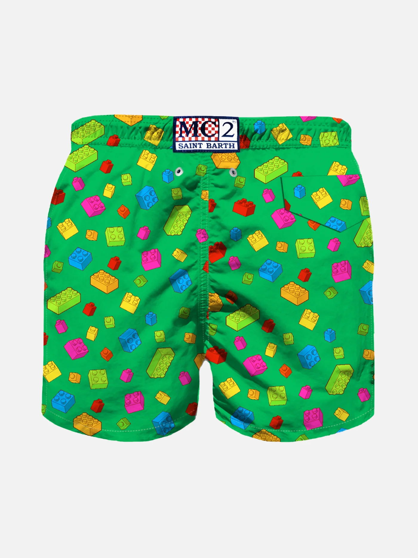 Costume da bagno da bambino con stampa mattoncini multicolore