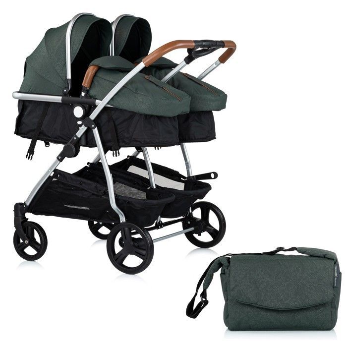 DUO SMART Stroller for twins or closely spaced children, 79 cm wide, Green, without car seat