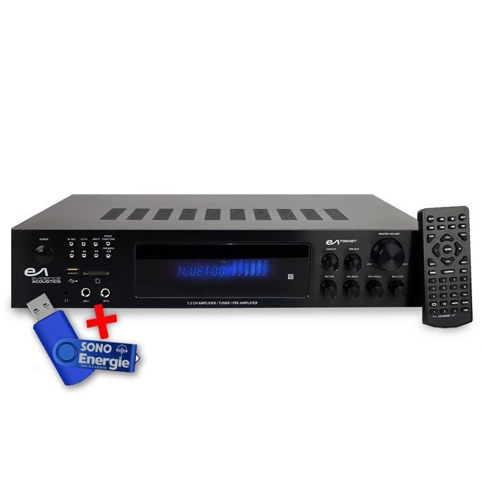 HiFi Amplifier - Evidence Acoustics EA-7360-BT - 5.2 Karaoke / USB SD BT FM - 4 x 75W + 3 x 20W + 32GB USB Flash Drive