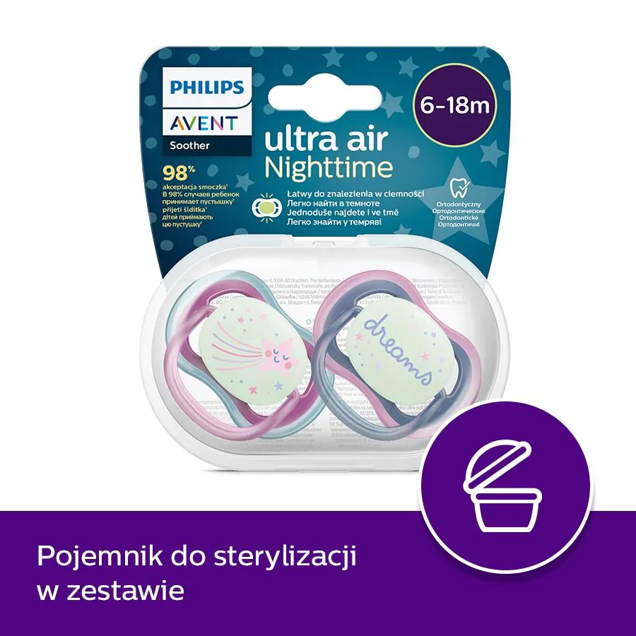 Avent Smoczek Ultra Air 6-18m, nighttime