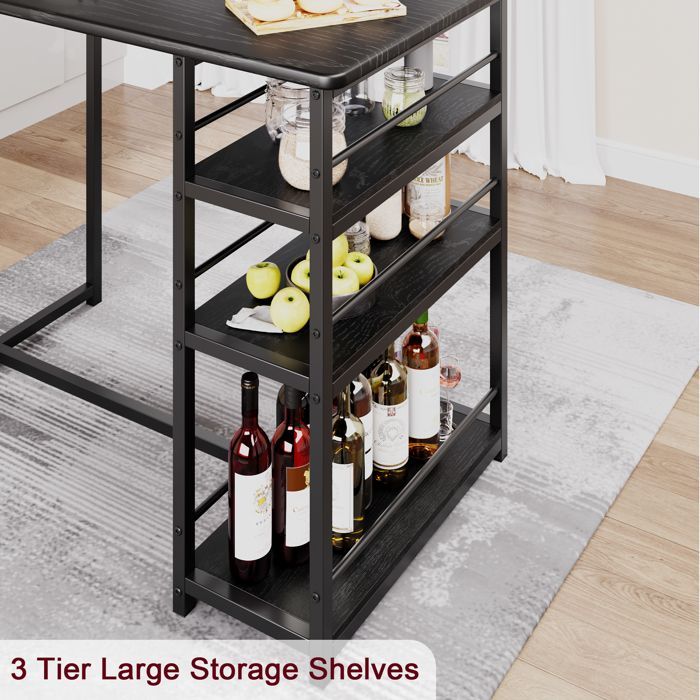 MESA DE COMEDOR CON SILLAS - Mesa de bar con 2 taburetes 91x50x91cm - para comedor, cocina - Negro