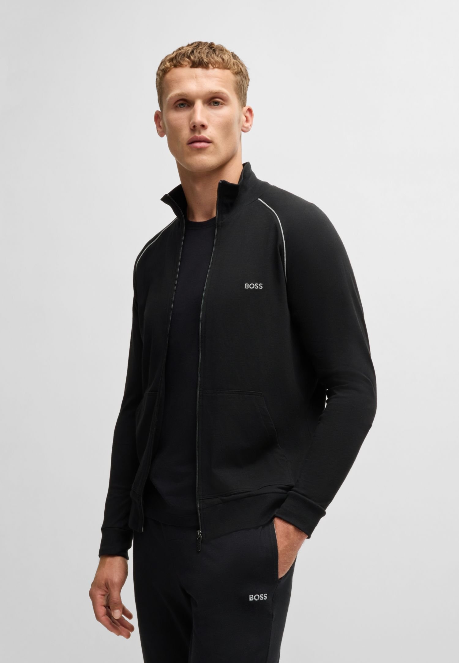 BOSS MIX & MATCH ZIPPER, STRETCH - Majica s patentnim zatvaračem - crna