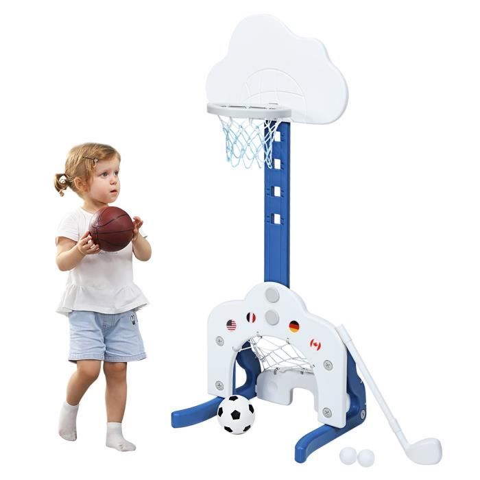 Aro de baloncesto infantil 3 en 1 COSTWAY: Fútbol americano y golf, altura ajustable (77-116 cm), edades de 2 a 7 años, blanco.