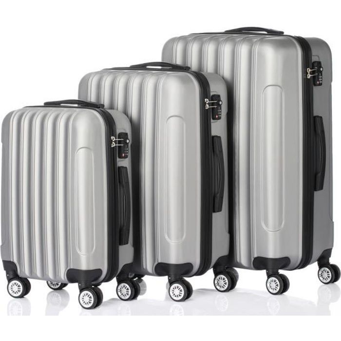 Set di 3 valigie rigide - 4 ruote girevoli a 360° - Con lucchetto a combinazione - 20/24/28