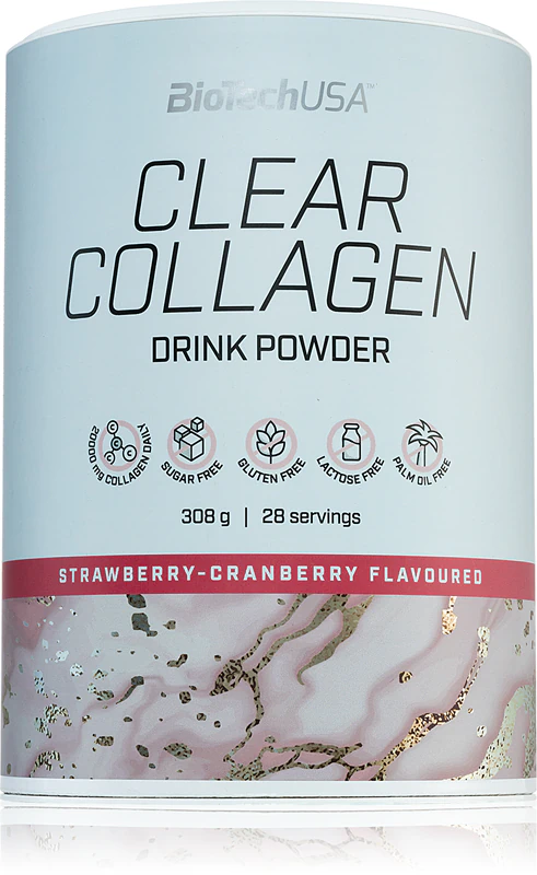 BioTechUSA Clear Collagen em pó, suplemento alimentar para preparar bebidas com colágeno.