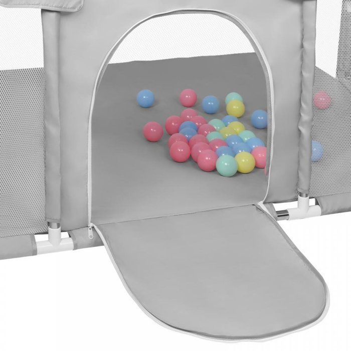 Parque infantil XUANYU, parque infantil modular plegable XXL con barreras/redes/pelota de playa/4 asas - Gris oscuro