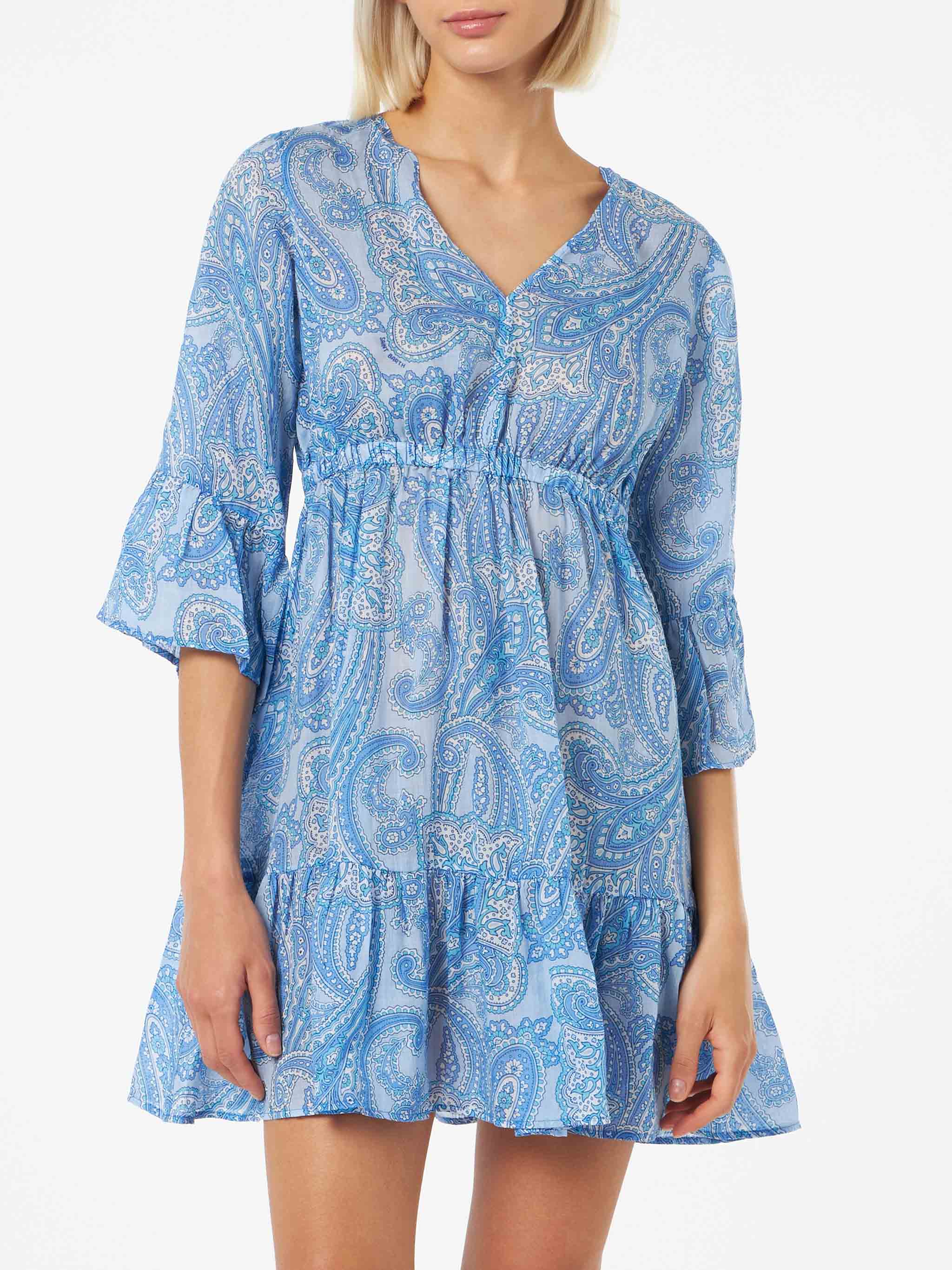 Korte linnen jurk voor dames met een aprilprint.