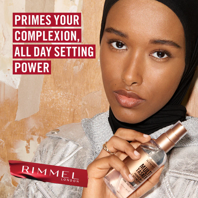 Base e spray fixador Rimmel Multi-Tasker em um só produto