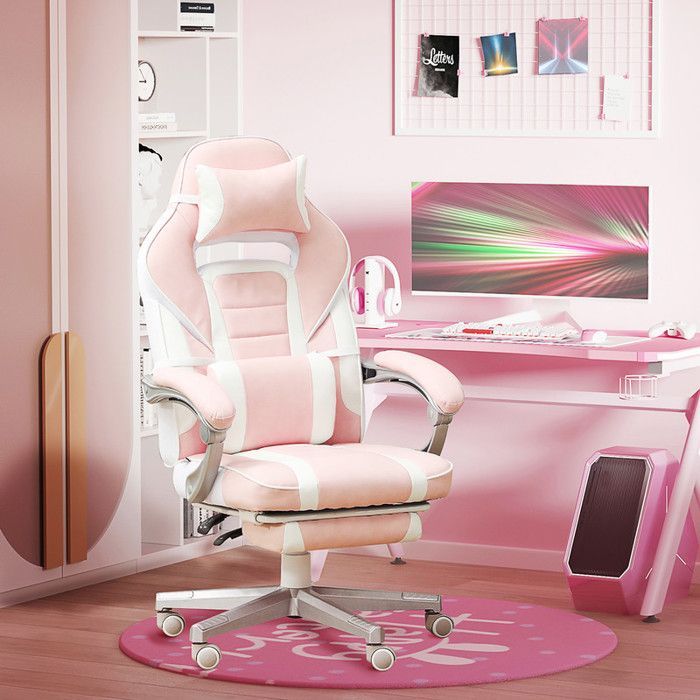 Fauteuil gaming avec repose-pieds, chaise de bureau réglable en hauteur avec coussins pour la tête et les lombaires