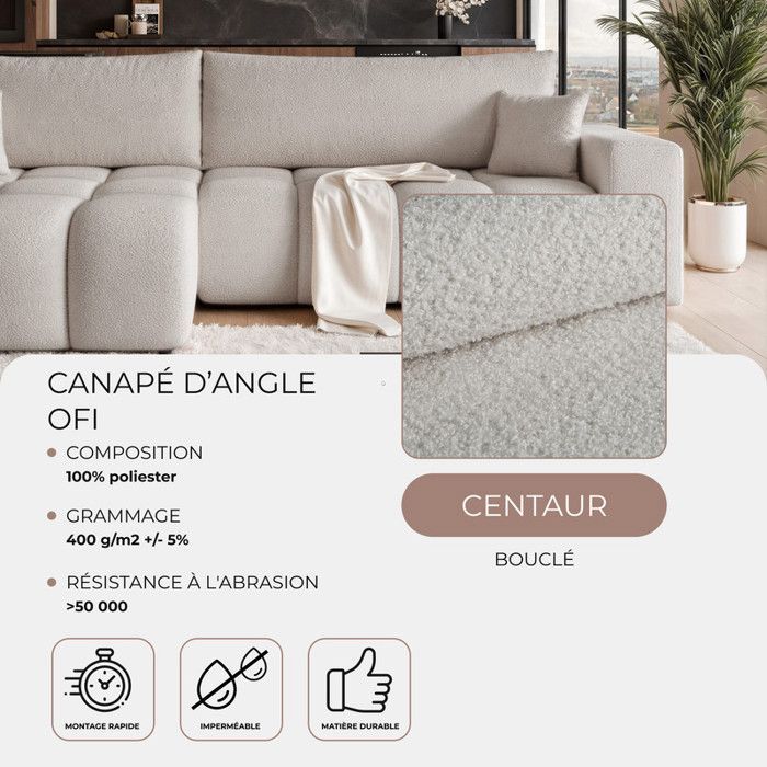 OFI Reversible Corner Sofa - 5 Seater - Convertible Sofa with Storage - Soft-Touch Fabric - Grey