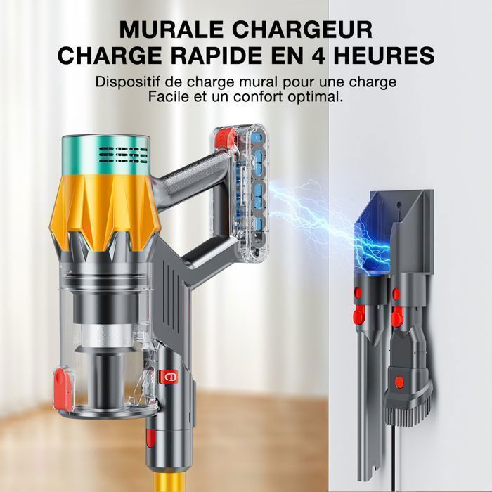 Aspirateur Balai sans Fil Vulcanterre - V22 / 650 W - Autonomie 60  Min - 65 KPa  -  Tube Pliable -  Batterie Amovible