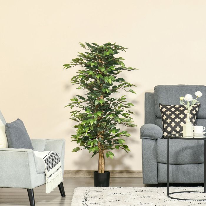 Plante artificielle - HOMCOM - ficus hauteur 1,5 m tronc branches liane lichen réalisme - plastique - 1,5 m
