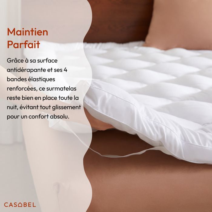 CASABEL Surmatelas Douceur 140 x 200 cm en Microfibre Respirante avec Liseré Blanc – Ultra Moelleux, Anti-Acariens – 2 Places