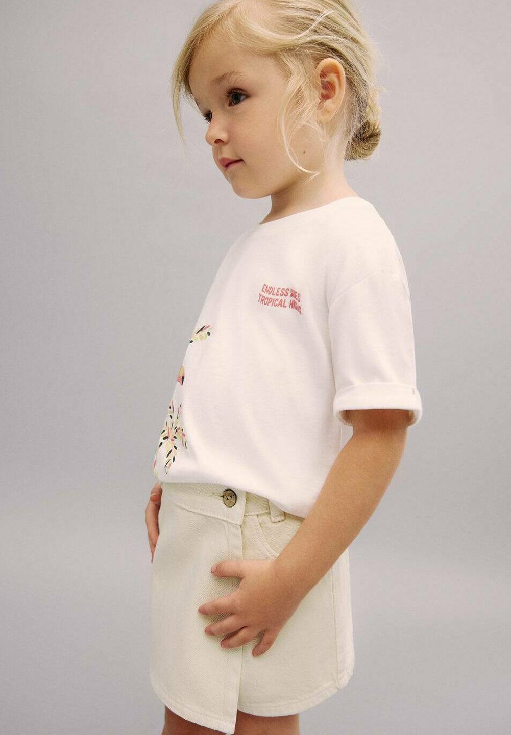 Short en jean Mango Kids - blanc cassé