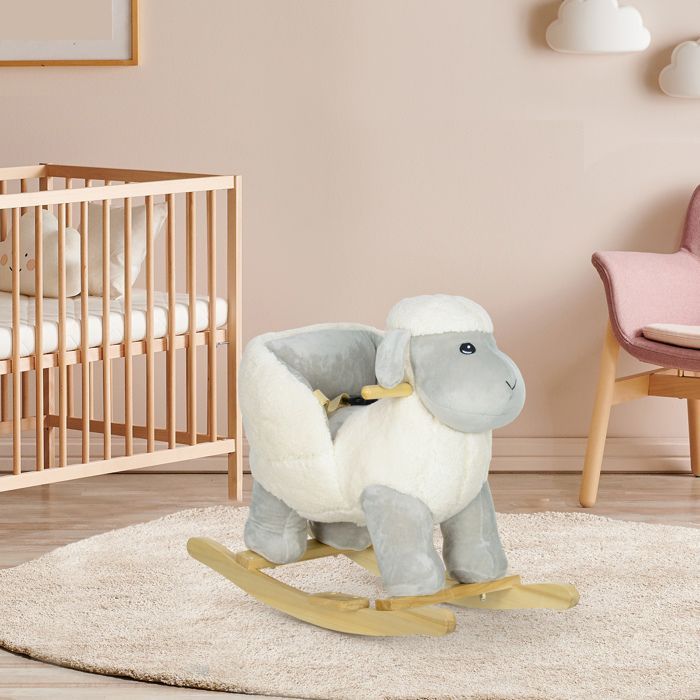10057 Caballito balancín infantil, juguete de peluche con forma de cordero, con efectos de sonido, 68 x 35 x 55 cm, gris