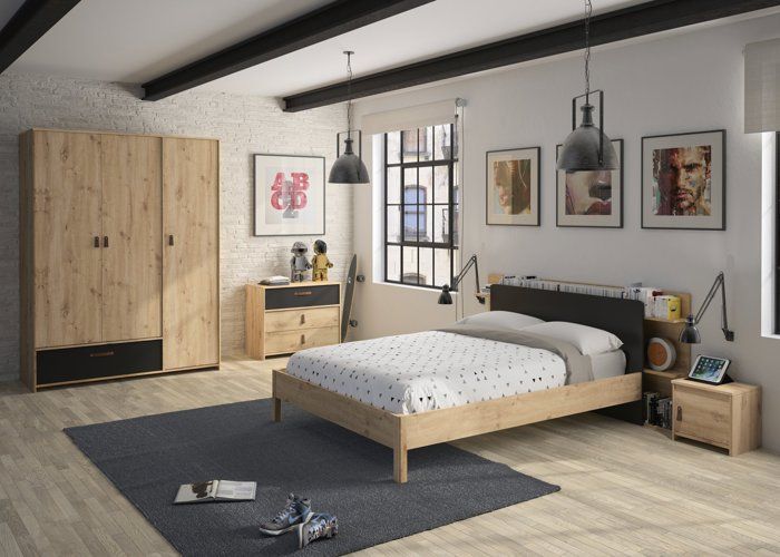 Letto per bambini 90x200 - Arthus - Stile industriale - Marrone