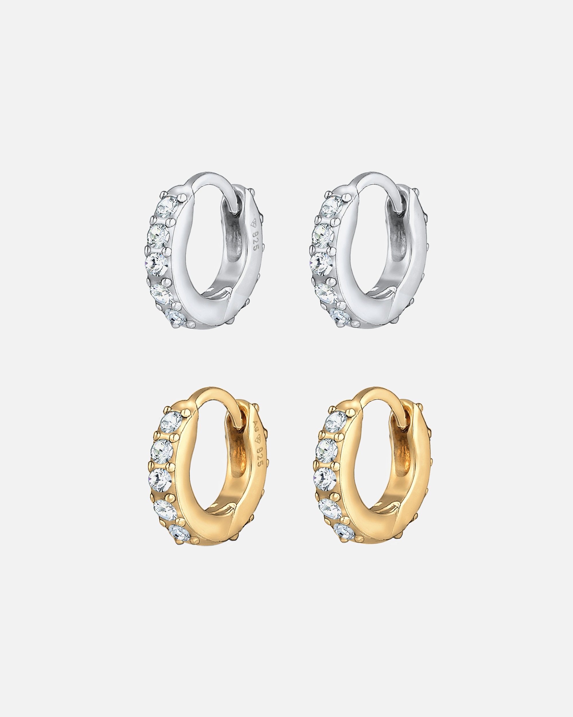 Elli Femmes Créoles Set avec cristaux en argent sterling 925 et argent plaqué or