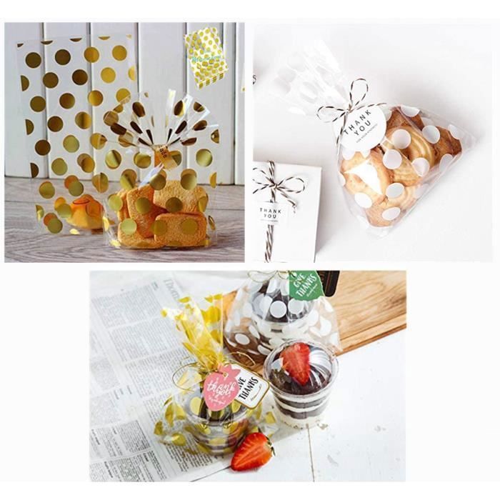 Sacs à bonbons - MKISHINE - 100pcs - Transparent avec points dorés - 21 x 13 cm - Plastique