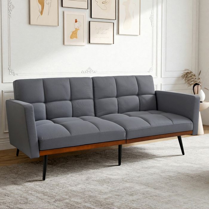 Canapé futon 2 places dossier réglable 5 positions gris FloraGrace