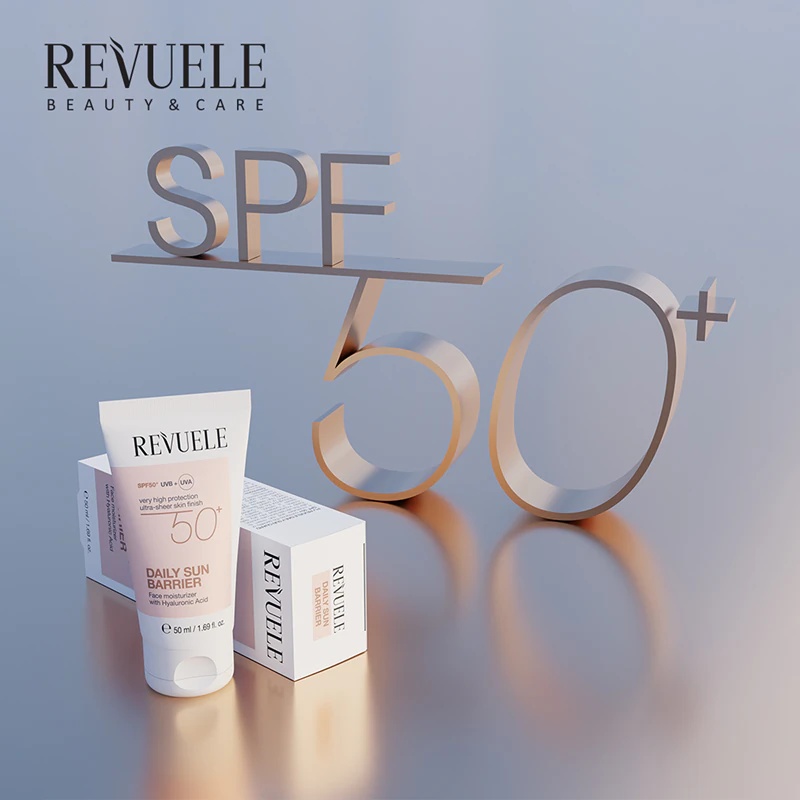 Revuele dnevna krema za sončenje SPF 50+ z vlažilnim učinkom za obraz SPF 50+