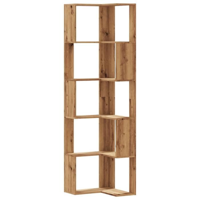 vidaXL Corner Bookshelf, 5 Tiers, Handcrafted Oak Engineered Wood, Corner Bookshelf, Corner Display Cabinet, 852590