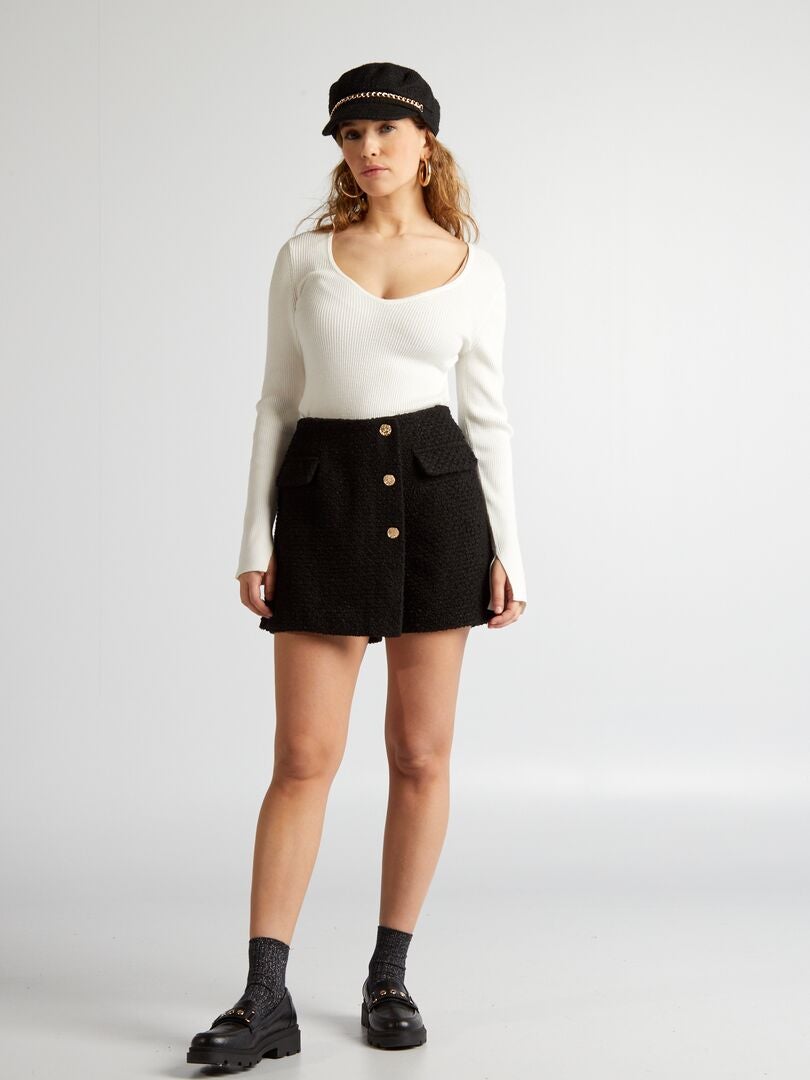 Trui met ribbels en sweetheart-halslijn - WIT