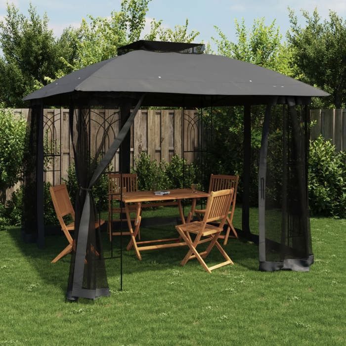 BONNIE® Gartenpavillon – Wind- und wasserbeständig – mit Doppeldach und anthrazitfarbenen Stahlgitterwänden EU941950