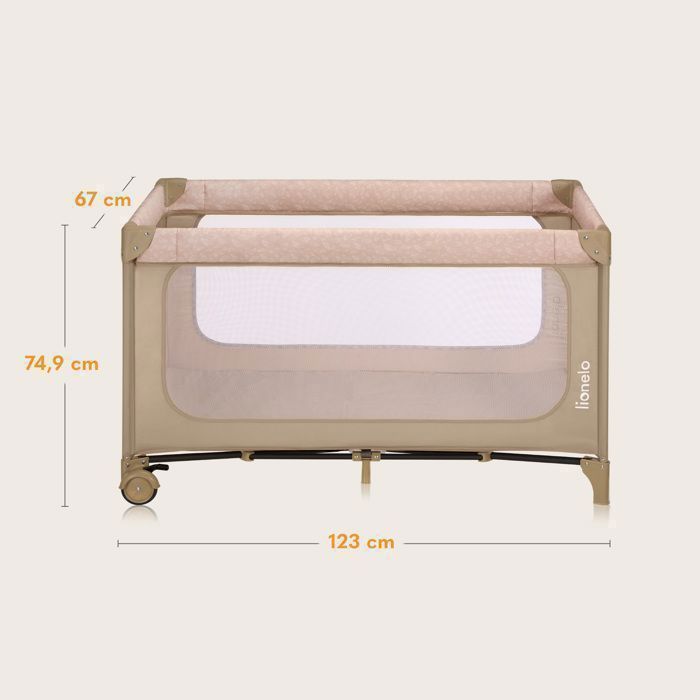 Cuna de viaje 2 en 1 LIONELO Jasmin - Parque infantil - Colchón de alta densidad - Plegado rápido - 2 ruedas - Hasta 15 kg - Beige