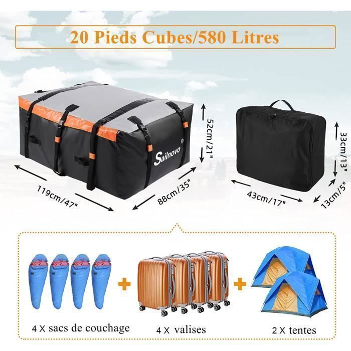 Bolsa de techo para coche - Sailnovo - 119x88x52 cm - Plegable, impermeable, resistente a desgarros, caja de techo duradera - Para todos los coches