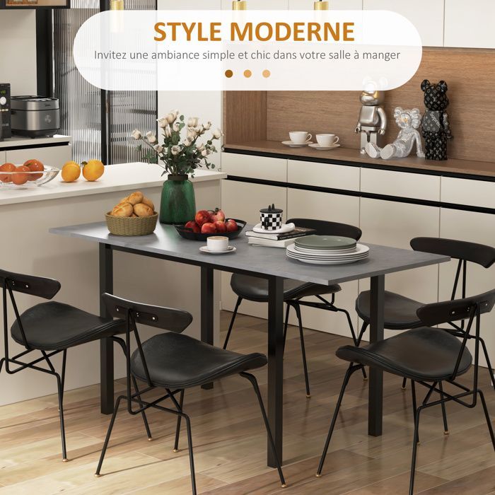 Mesa de comedor extensible - mesa de cocina - HOMCOM - diseño moderno con amplia superficie, capacidad para 6 personas - acero - gris oscuro