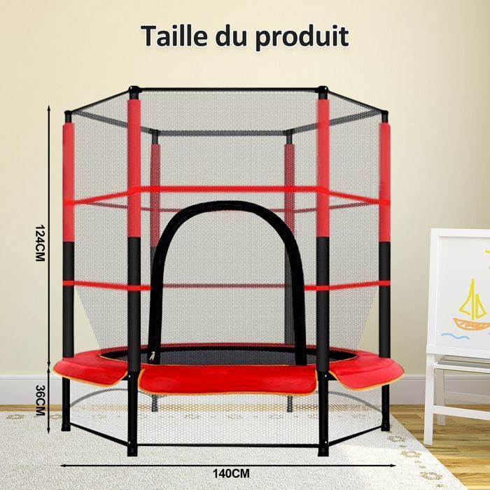 Trampolino per bambini Ø140cm, trampolino per esterni e interni con rete di sicurezza rialzata, telaio in acciaio, trampolino