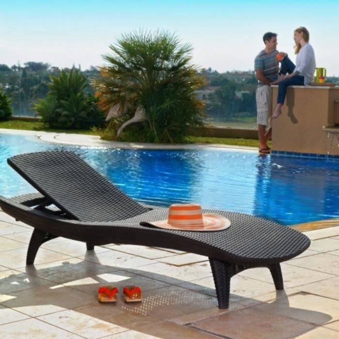 Transat - Pacific - Chaise Longue - 4 positions - Plastique - Jardin - Noir