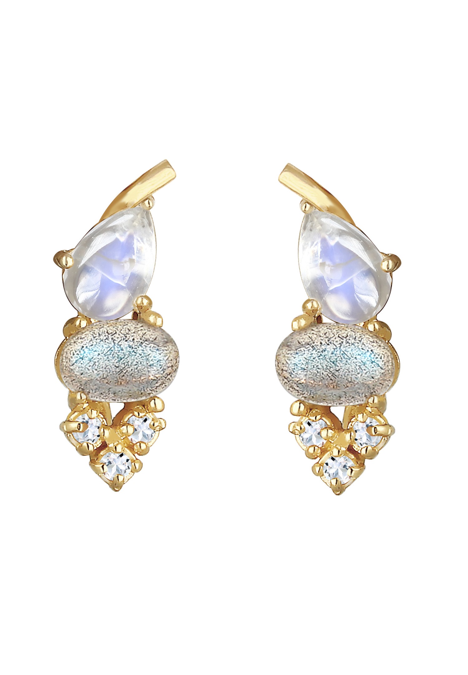 Elli PREMIUM Elli PREMIUM Boucles d'oreilles Femmes Vintage avec pierre de lune labradorite et topaze en argent sterling 925 plaqué or