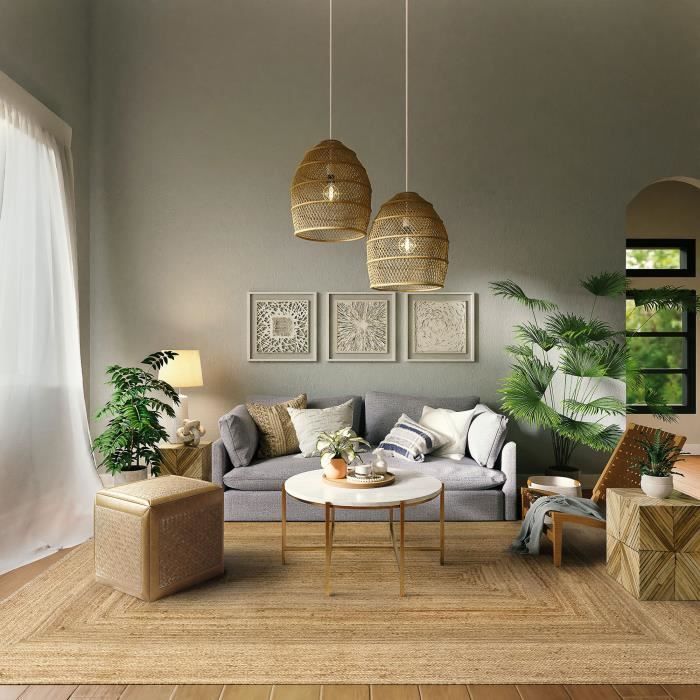 HAMID Living Room and Bedroom Rug - Alhambra Jute Rug - 100% Natural Jute Fiber - Handwoven - Rug 200 x 250 cm