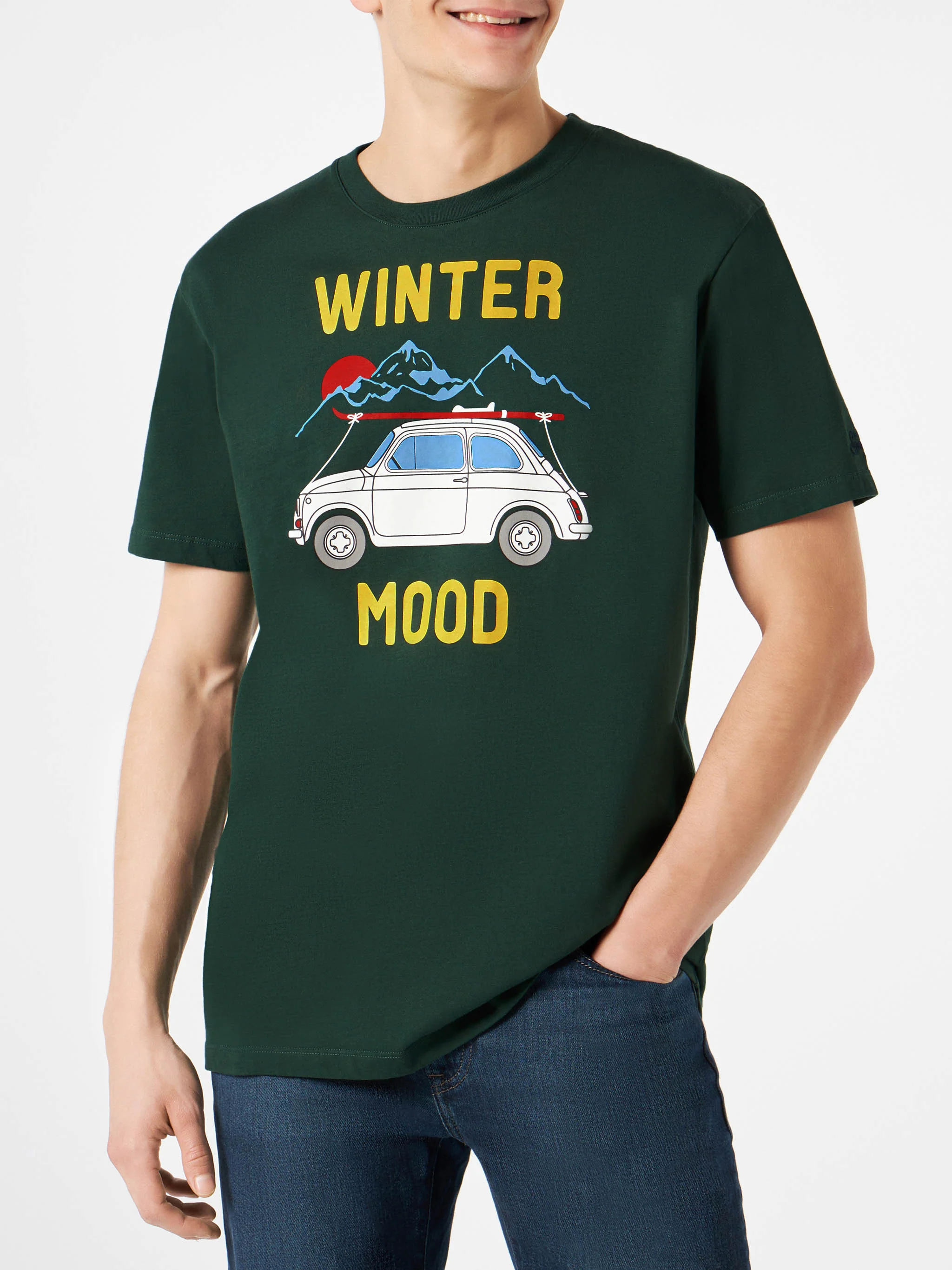Bosgroen heren T-shirt met autoprint | Fiat 500 Special Edition