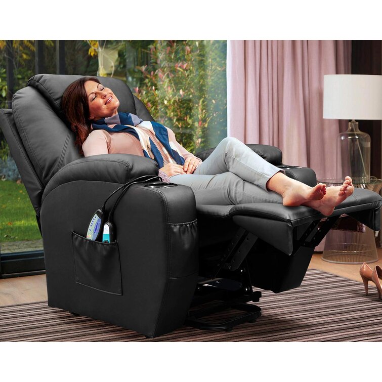 Elektrische relaxfauteuil van kunstleer met massage- en verwarmingsfunctie.