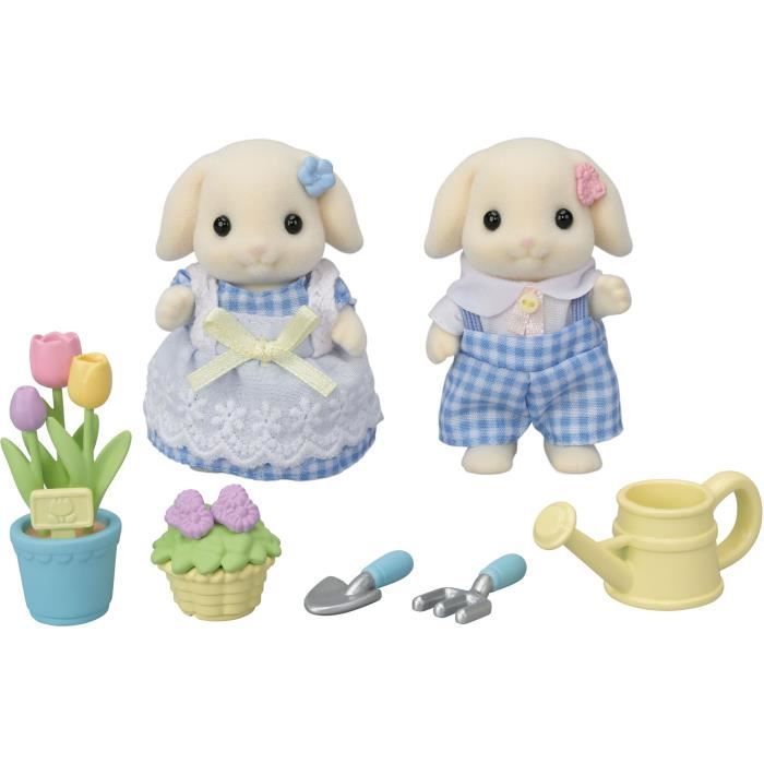 Doll - SYLVANIAN FAMILIES - Brother and Sister Lop Rabbit - Gardening - Articulated - Multicolored