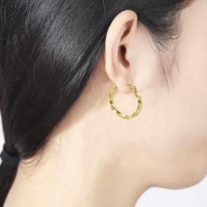 Boucles d'oreilles créoles torsadées en or jaune 20 mm[991]